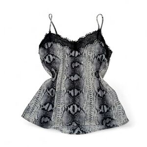 Ceci Palm Beach Snake Print Lace Trim Cami Top - Black & Gray